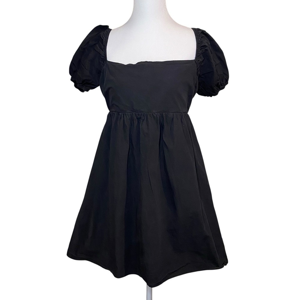 Le Lis Boutique Black Puff Sleeve Milk Maid Babydoll Mini Dress Size‎ Large Boho